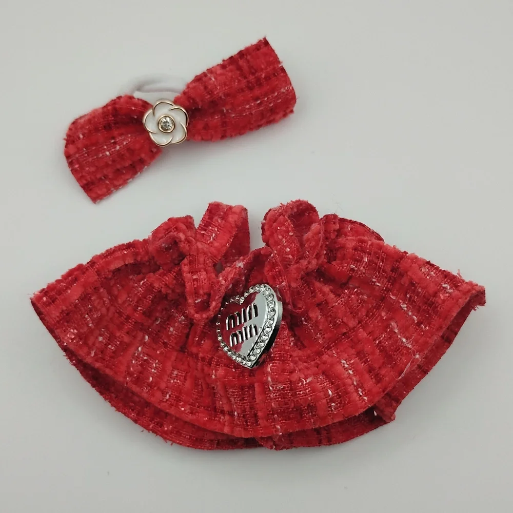 2/15$ LABUBU OUTFITS Labubu Miu Miu Vibes Red Dress With Matching Bow - Picture 2 of 2